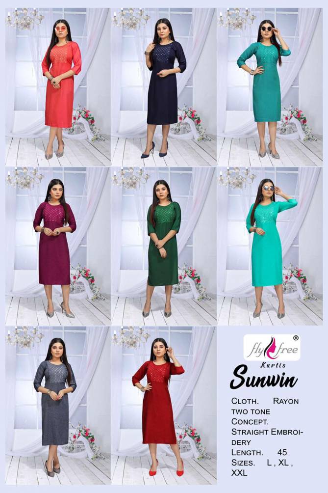 Fly Free Sunwin Latest Fancy Ethnic Wear Rayon Designer Kurti Collection